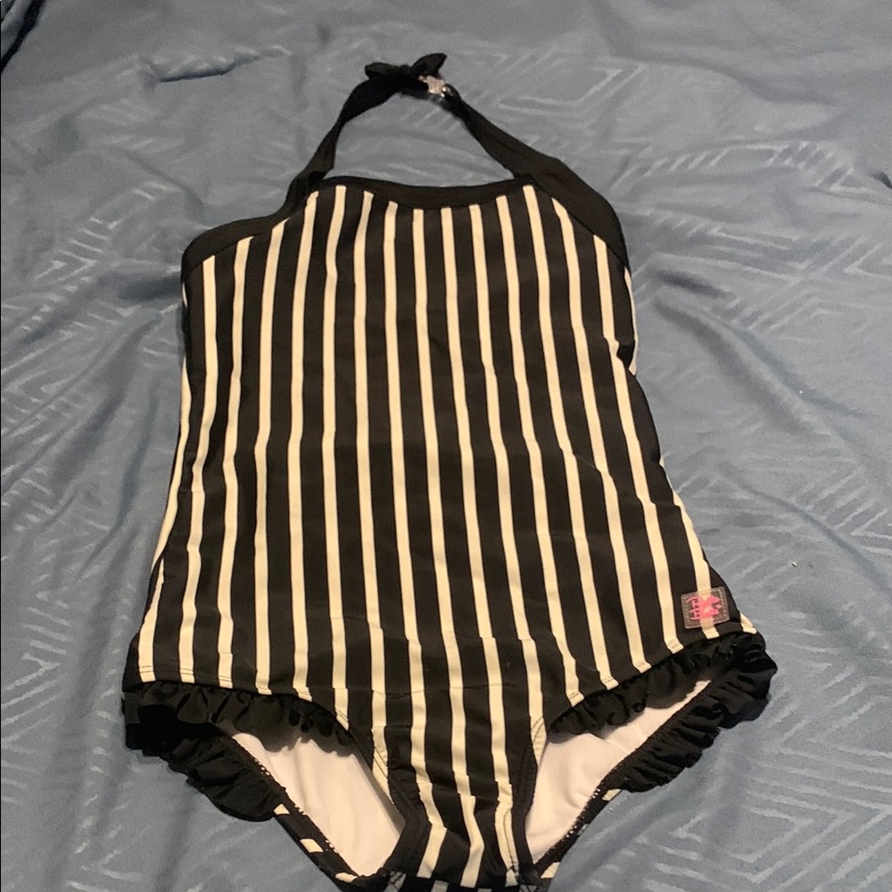 Ruffle Butts Black and White Striped One Piece Swimsuit